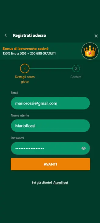 Processo di registrazione di Gomblingo su smartphone Processo di registrazione di Gomblingo su smartphone