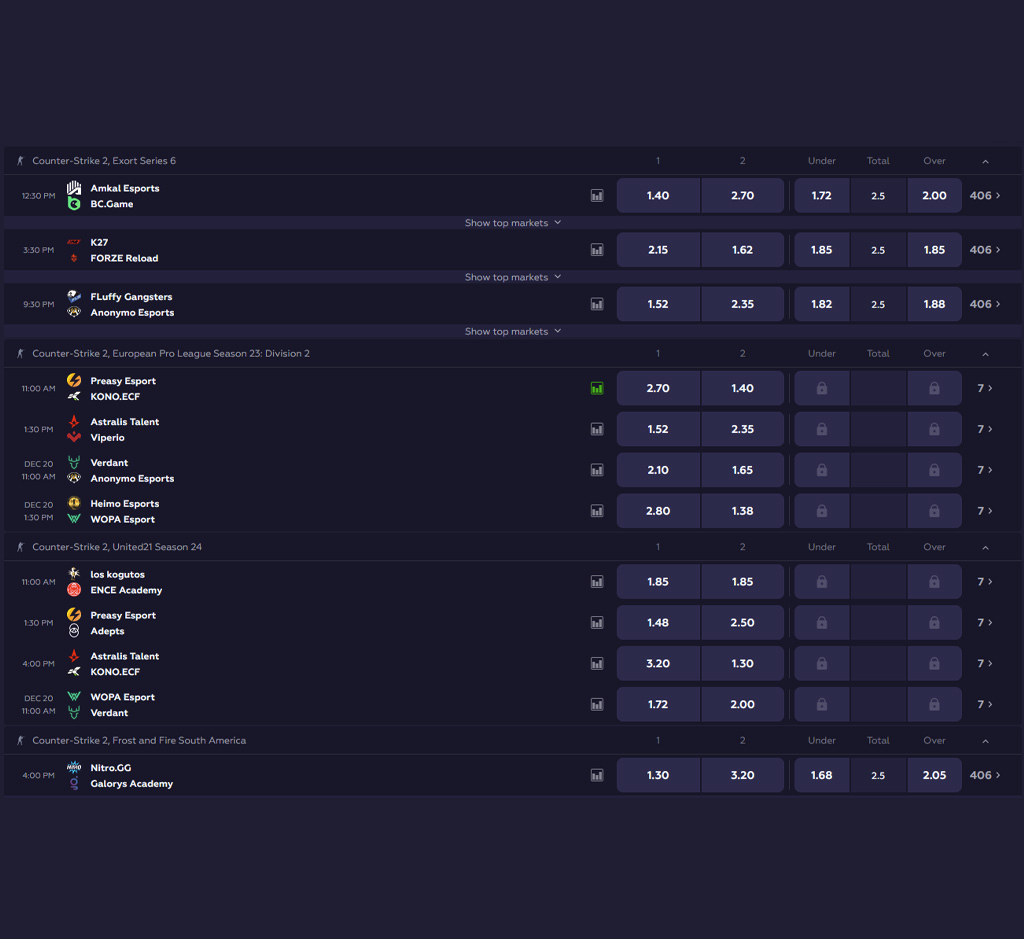 Sport virtuali di Playfina per PC